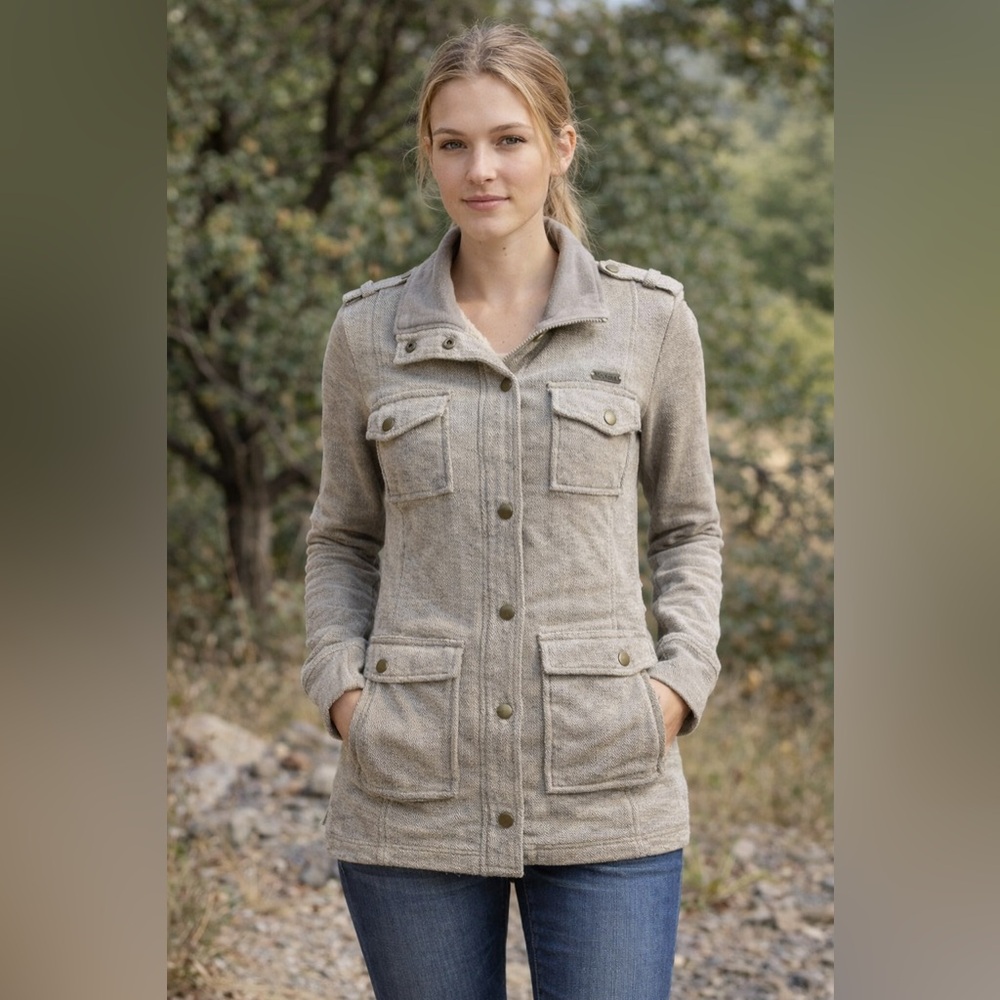 Volcom Burn Doubt Utility Jacket Herringbone Tan Gray Fleece Lined Size Small